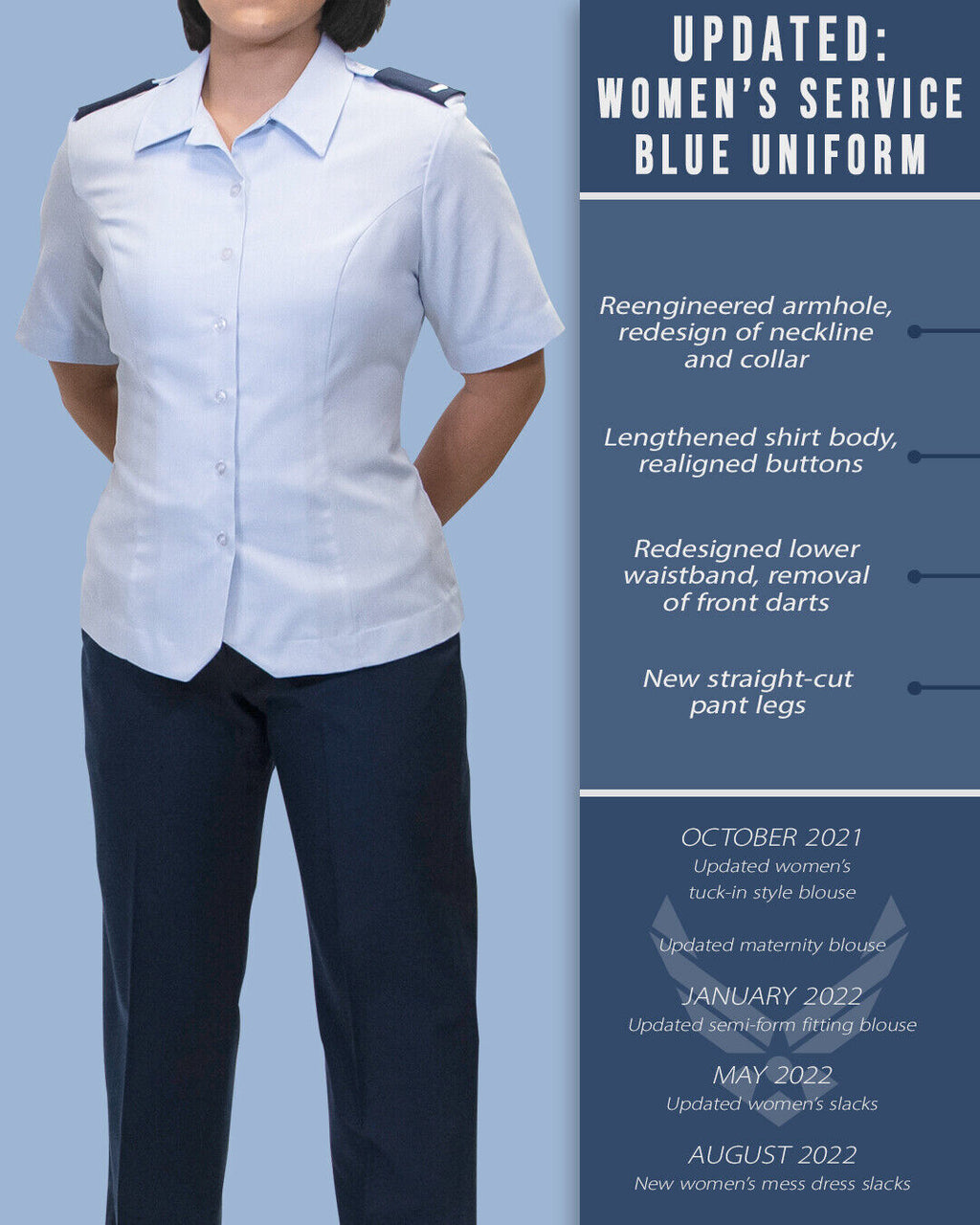 NWT WOMENS US AIR FORCE USAF SHIRT SHORT SLEEVE UNIFORM DRESS BLUE ALL SIZES