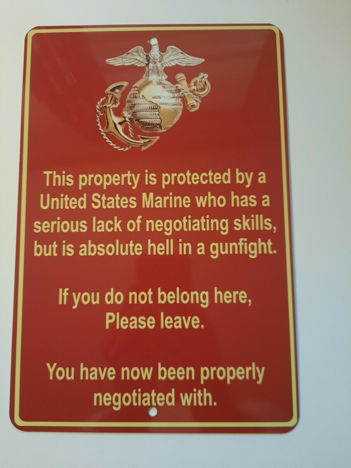 Marine 8x12 Metal Wall Military Warning Sign – Property Protected by Armed Forces