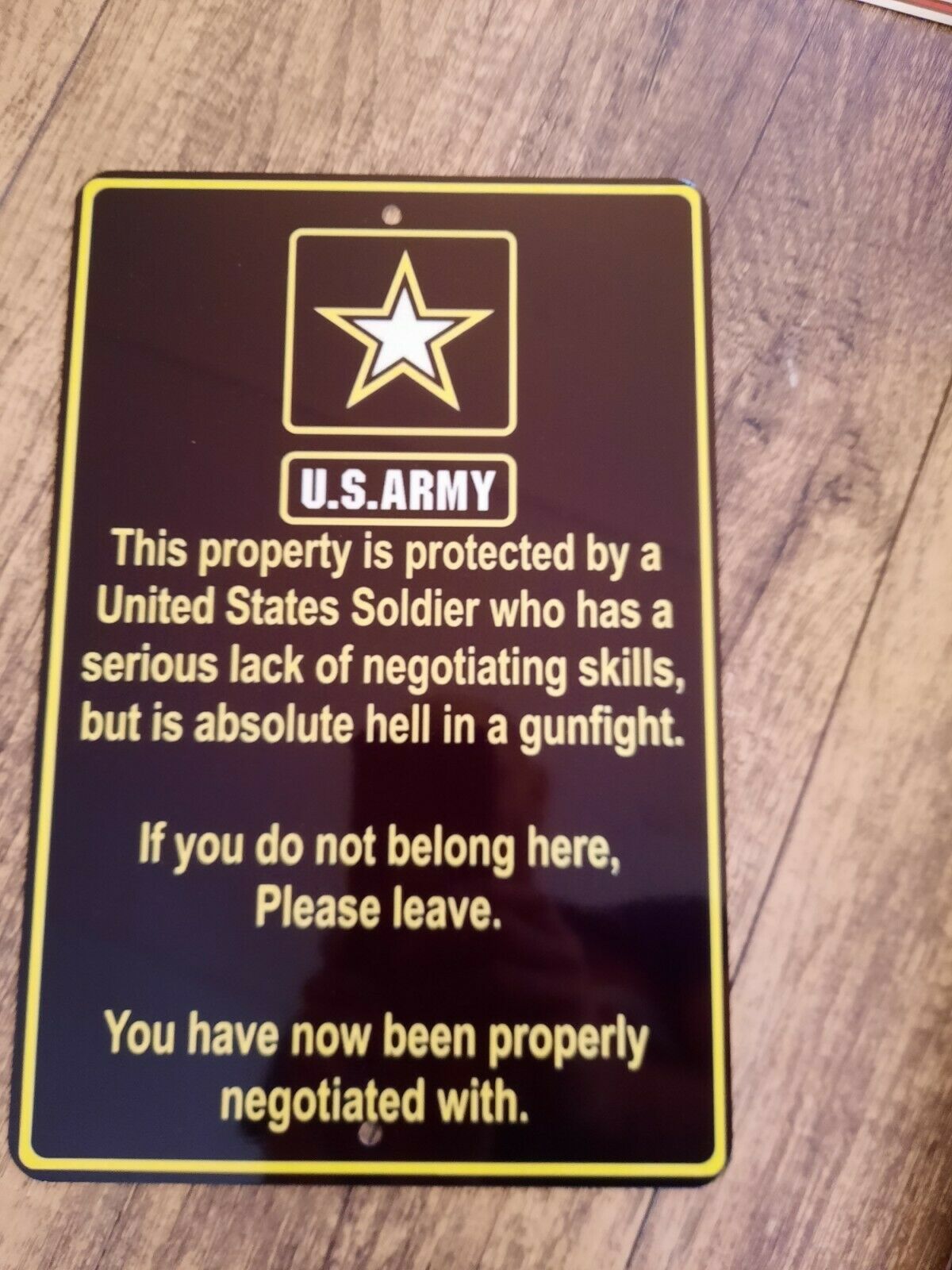 Property Protected by a Soldier 8x12 Inch Metal Military Warning Sign ARMY Armed Forces