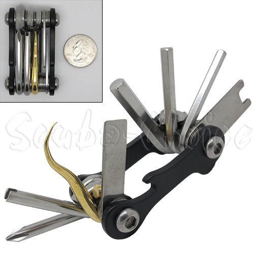 Scuba Diving 2.5" Black Mini Compact Multi Dive Tool 8 in 1 Wrench Screwdriver
