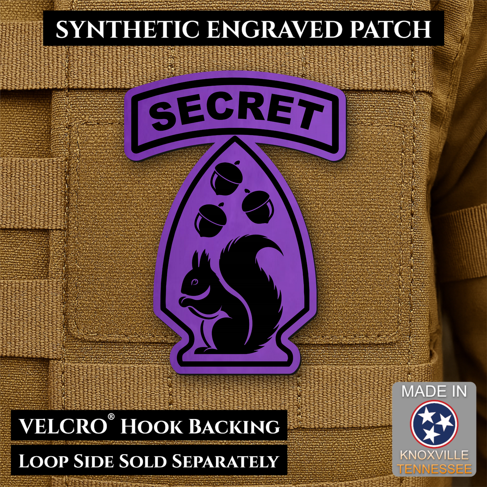 Secret Squirrel Military Division Funny Morale Patch, 2.2x3" | Made in USA | VELCRO® Brand Hook Backing