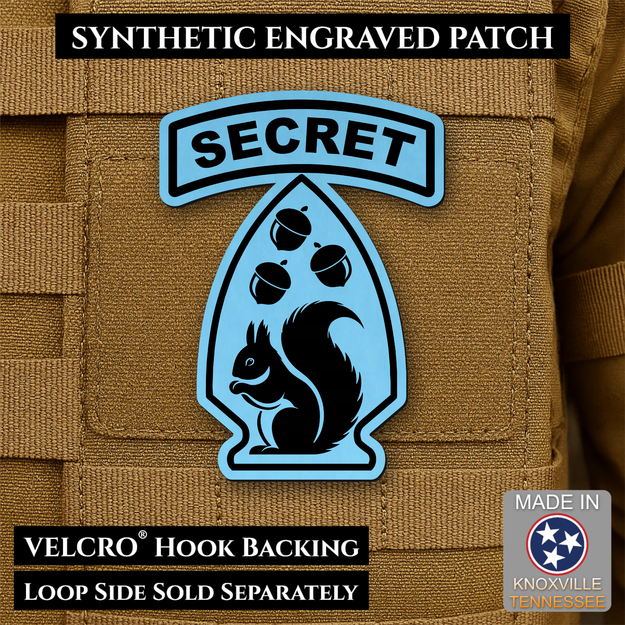 Secret Squirrel Military Division Funny Morale Patch, 2.2x3" | Made in USA | VELCRO® Brand Hook Backing