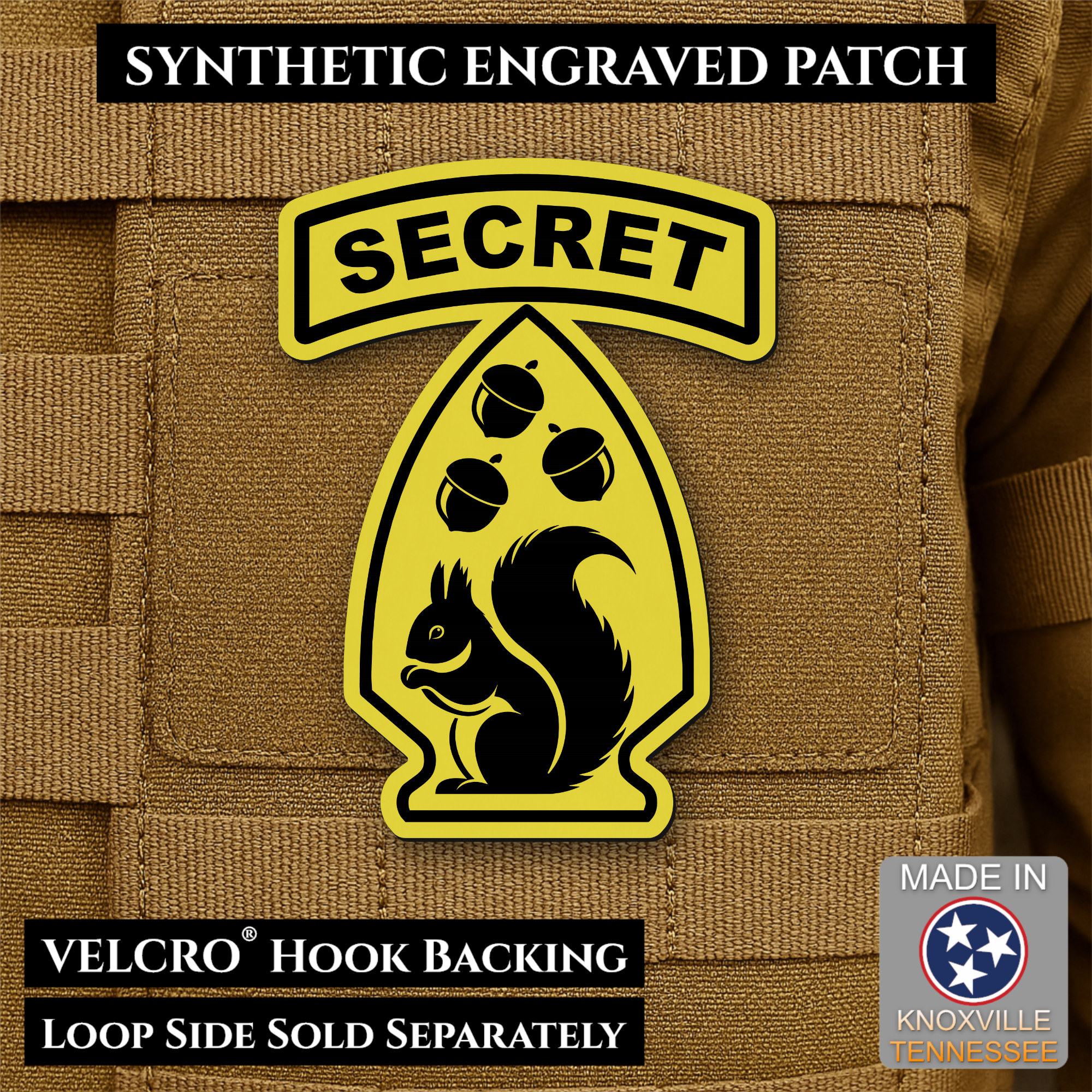Secret Squirrel Military Division Funny Morale Patch, 2.2x3" | Made in USA | VELCRO® Brand Hook Backing