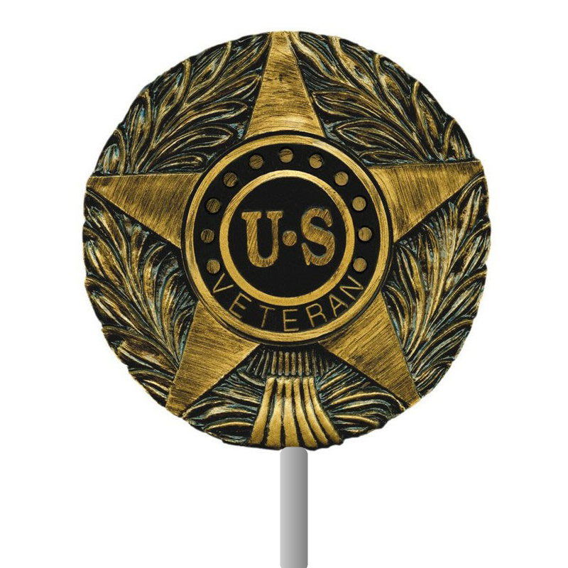 U.S. Veteran Grave Marker & Flag Holder with Aluminum Ground Spike - Made in USA