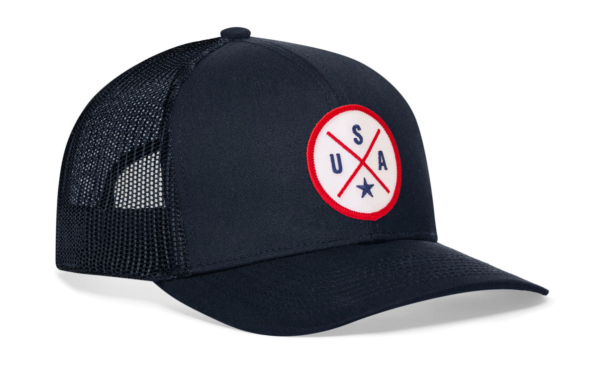 USA Trucker Hat  |  White-Red-Blue America Snapback