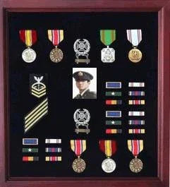 Officers Medal Display Case Plus Photo shadowbox, Cherry Military Frame