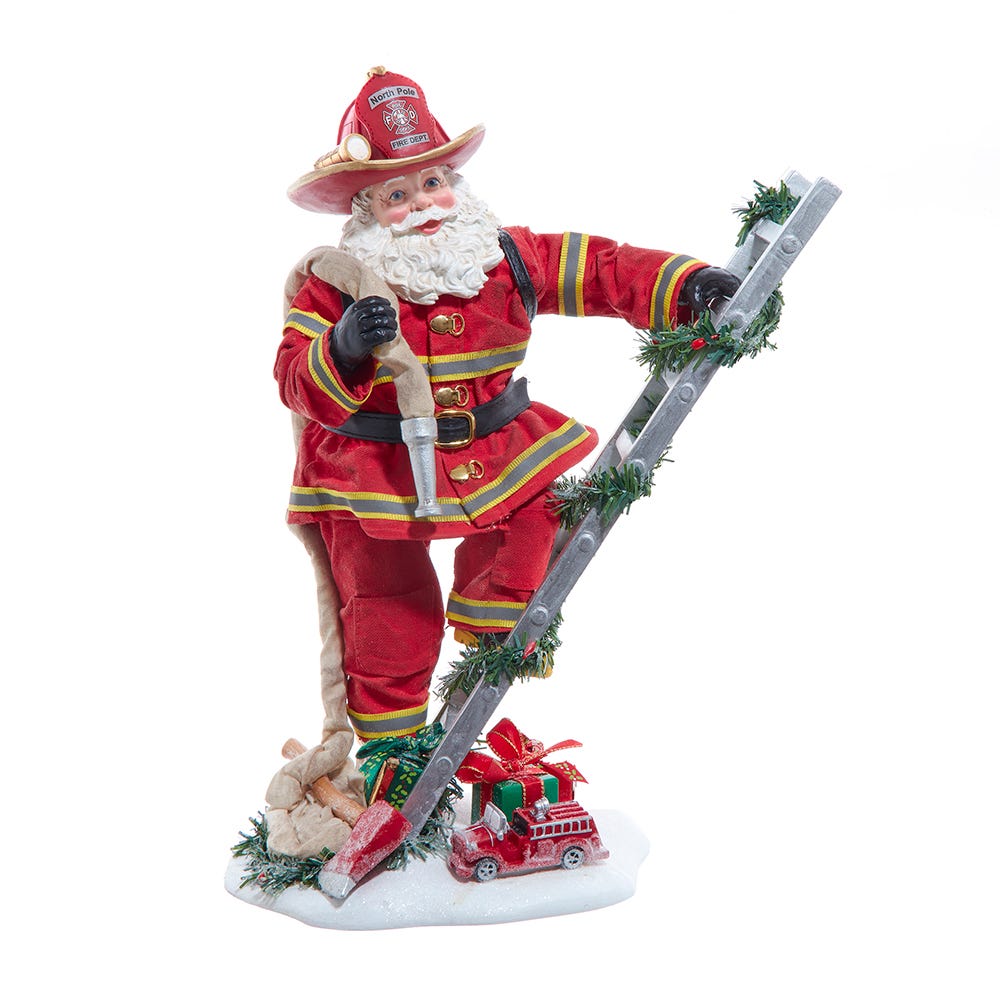Fabriche Fireman Santa On Ladder - 11.5 Inch